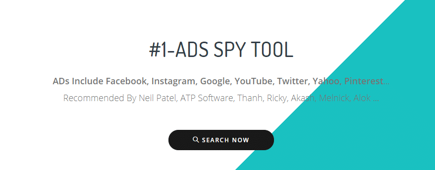 באנר עם הכיתוב #1-ADS SPY TOOL וכפתור חיפוש SEARCH NOW