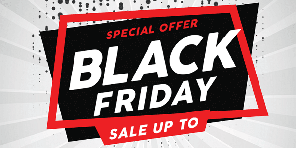 באנר מבצעים שחור ואדום עם הכיתוב BLACK FRIDAY