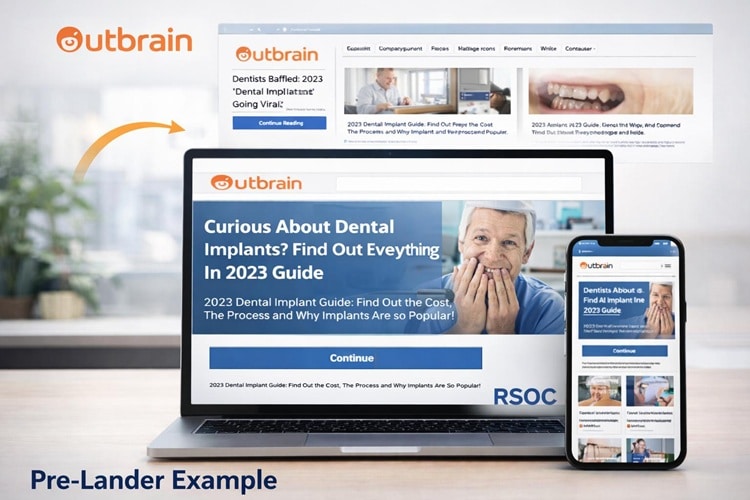 דוגמת Pre-Lander של Outbrain להשתלות שיניים במחשב נייד ובסמארטפון